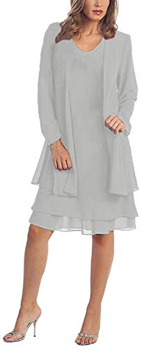 HUINI Brautmutterkleider Knielang Mit Jacke Abendkleider Ballkleid Chiffon...