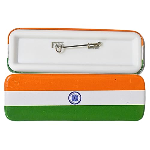 Image of Indian National Flag Rectangular Pinback Badge - Patriotic Tiranga Metal Button Pin with Ashoka Chakra for Independence Day, Republic Day, and Cultural Events (Pack of 10)