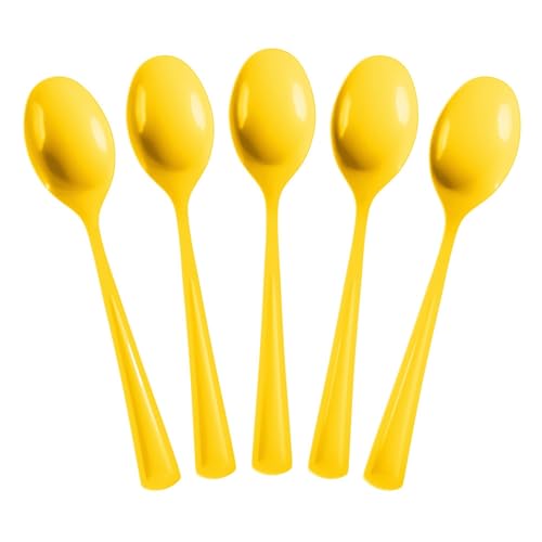 Exquisite Yellow Plastic Spoons 50 Pieces Yellow Spoons Disposable Utensils Heavy Duty Plastic Cutlery Set Disposable Cutlery Sets Flatware Sets Silverware Set For Party Supplies & Party Tableware
