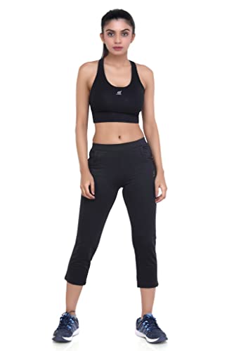 Image of Women Airforce Blue Regular Fit Streachable Capri for Gym, Yoga, Runing, Jogging Activewear Two Sided Pockets Capri (Size XL, 30-32)