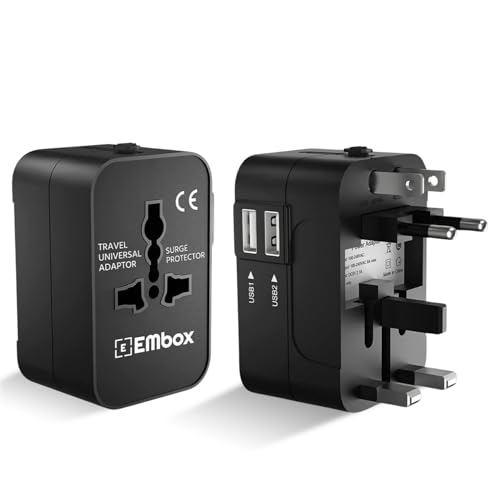 Image of Embox Universal Travel Adapter | All-in-One Worldwide Charger Adapter with USB Type A Ports | Supports 224+ Countries | International Plug for Phone, Laptop, Gadgets