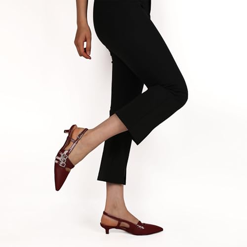 Eldof Women's Slingback Kitten Heels Buckle Strap Pointed Closed Toe Slip On Low Heel Pumps Shoes Dress 1.5 Inches2