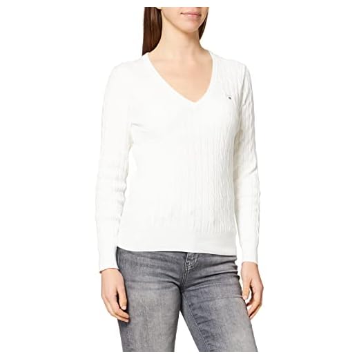 GANT Dam stretch bomull kabel V-hals tröja, Beige (äggskal 113), XL