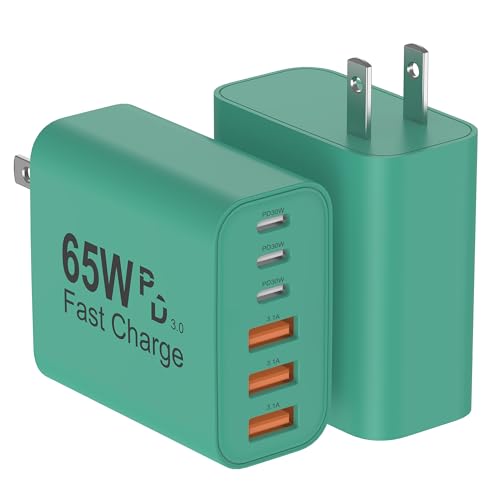 Image of USB C Charger Block, 2-Pack 65W 6-Port USB C Wall Charger iPhone Charger Fast Charging PD Power Adapter+QC Wall Plug Multiport Type C Brick Chargers for iPhone 17 16 15 14 13 12 11 Pro Max XS,Green