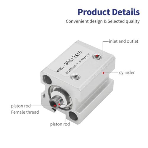 Cilindro compacto neumático de doble efecto con diseño robusto para compresor de aire de 12mm 4
