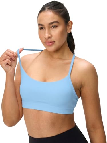 Image of Womens Y Back Padded Sports Bra Strappy U Neck Butter Soft Low Impact Workout Bras Yoga Pilates Walking