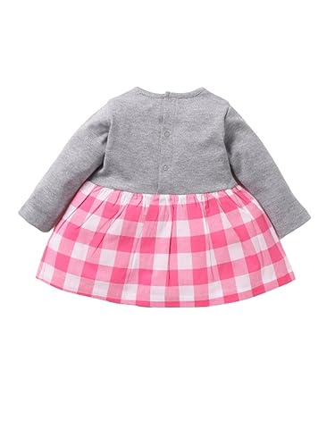 Image of Baby GO Cotton Baby Girls Frock Dress with Bow | Full Sleeve Casual Dress | Checked Winter Wear Princess Skirt Outfit for New Born Baby Girls