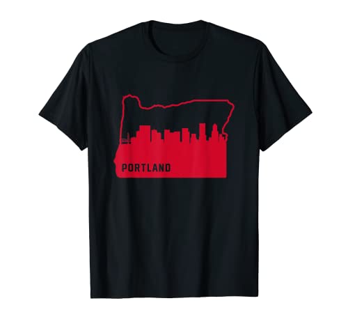 Cooler roter Oregon State Umriss der Skyline von Portland City T-Shirt