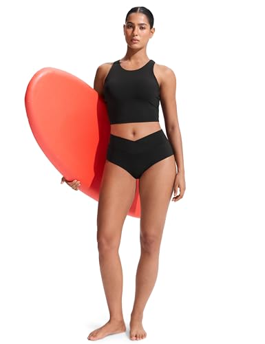 CRZ YOGA Damen Racerback Swim Top Bikini Oberteil Schnell Trocknend Padded Swimsuit Schwarz 38