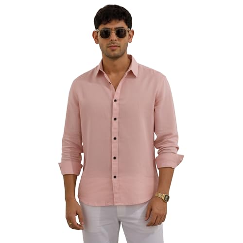 Image of Men's Linen Cotton Casual Shirt | Regular Fit Plain Shirt for Men | Long Sleeve Shirt for Casual & Formal Wear