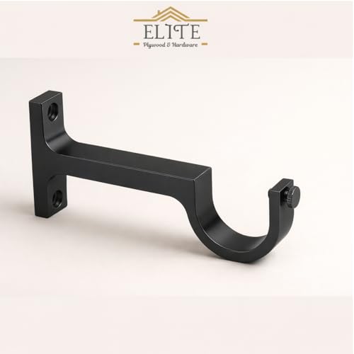 Image of Elite Aluminum Curtain Rod Brackets - Heavy-Duty Wall Mount Clamps for Curtain Rod Support for Door and Window Curtain Rods with Screw and Wall Plug - Pack of 2PCS (Black)