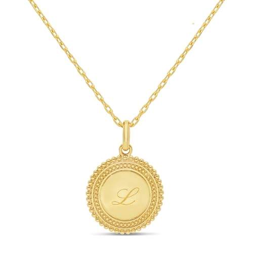 Collier médaille gravée en plaqué or avec perles délicates