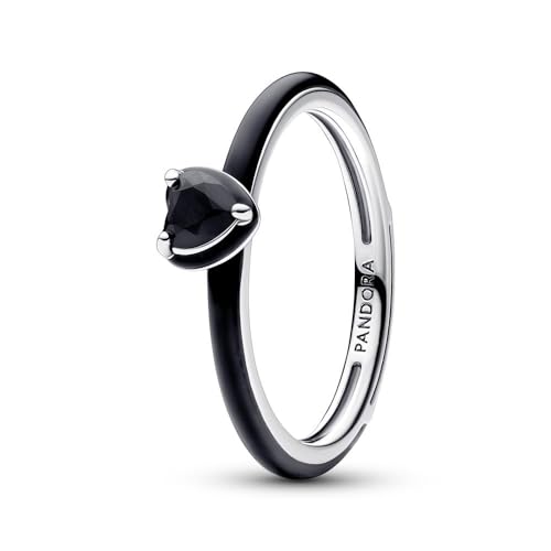 Pandora ME Bague Cœur en argent sterling avec cristal noir et émail noir, taille 60