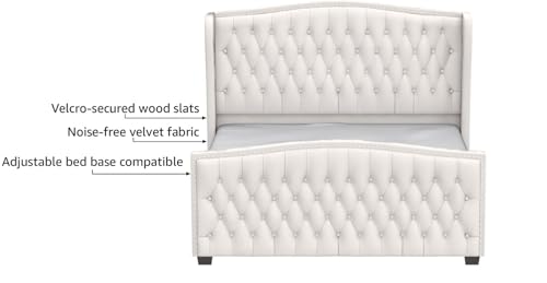 Amerlifekingsizeplatformbedframevelvetupholsteredbedwithdeepbuttontuftednailheadtrimwingbackheadboardnoboxspringrequiredcream Urban Country Home Decor Amerlife king size platform bed frame velvet upholstered bed with deep button tufted nailhead trim wingback headboardno box spring requiredcream urban country home decor