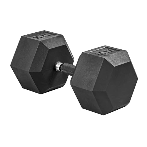 Image of CAP Rubber Coated Dumbbell Weights, Free Weights for Home Gym Strength Training, Anti-Roll Hex Dumbbells with Black, Chrome & Comfort Grip Handles, Singles