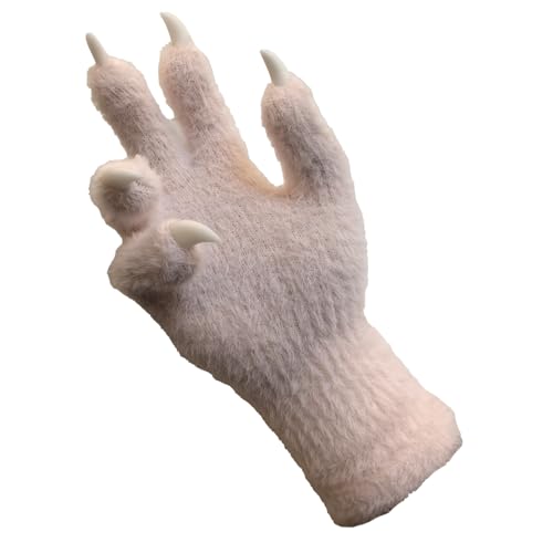 SCLMRO Kigurumi & Fursuit Paws, Kig Ver, Black Furry Costume Gloves with White Claws, Cosplay Paw Gloves (Pink)