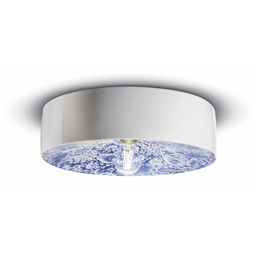 Plafonnier céramique Ming bleu vintage Art Déco grand modèle E27