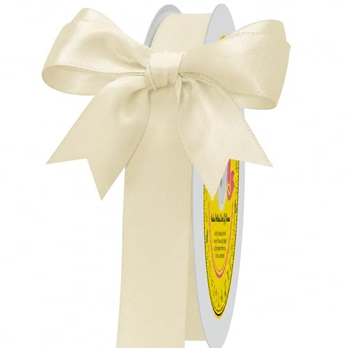 Image of Double Face Cream Satin Ribbon 7 /8 Inch X 100 Yards Polyester Ribbon for Gift Wrapping Very Suitable for Weddings Party Hair Bow Invitation Decorations and More