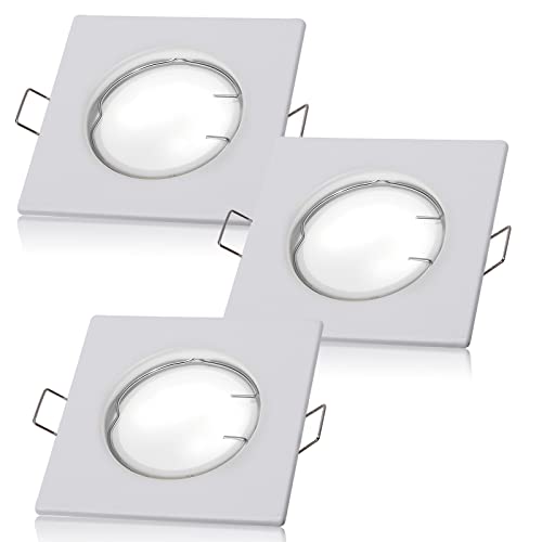 Lex Collective 3 x LED GU10 Modul Einbaustrahler Set 3W Einbauleuchte Deckenspot Eckig Dimmbar 230V 55mm Bohrung Warmweiß (Weiß) Cover