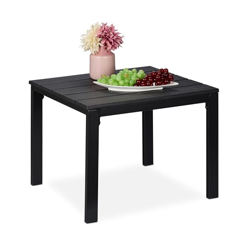 Relaxdays Table de Balcon, résistante aux intempéries, Jardin, HLP: 39 x 52 x 48 cm, Plastique & Acier, Noire