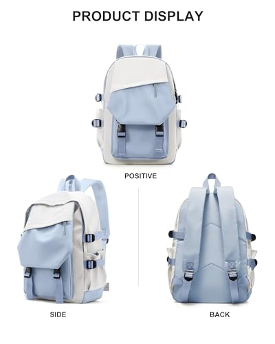 Image of coowoz School Bag Lightweight Casual Daypack College Laptop Backpack for Men Women Water Resistant Travel Rucksack for Sports High School Middle Bookbag for girls(Blue white)