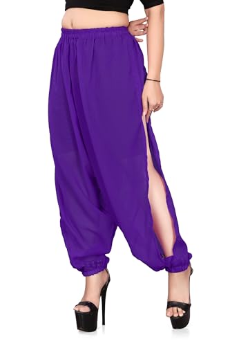 Chiffon Harem Pants | Women's Sheer Aladdin Belly Dance Trousers | Flowy Boohoo Genie Pant | 30 Colors, Plus Size S-5XL Purple