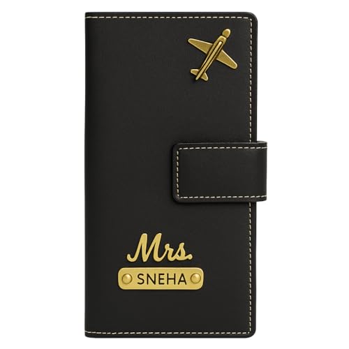 Image of Thebaegift Personalized Name & Charm Long Leather Wallet Passport Cover with Passport Boarding Pass Currency Card Slot & Coin Holder for Men & Women |Corporate Office Gift Employee Colleagues