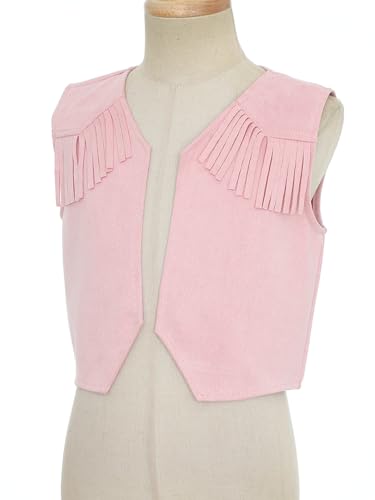 Kids Cowboys Cowgirls Wild West Cosplay Fancy Dress-up Waistcoat Suede Tassel Vest Outwear Jacket Pink A 6 Years4