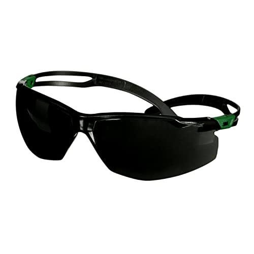 3M SecureFit 500 Gafas de seguridad, montura verde/negro, recubrimiento antirrayaduras+ (K), lente gris IR 5.0, SF550ASP-GRN-EU