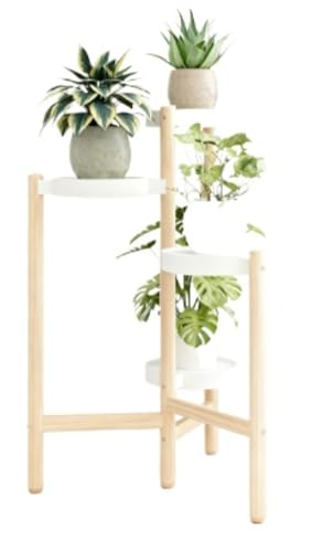 Riazdiw フラワースタンド 花台 フラワーポットラック 3段 4段 竹製 ポットラック ガーデニング 収納 立体 植物ラック おしゃれ 室内 屋外 観葉植物 (4層,木の色)