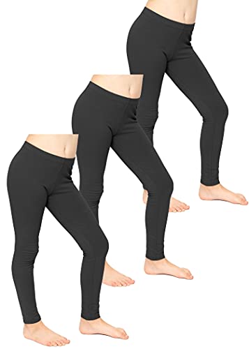 STRETCH IS COMFORT Girl's Cotton Footless Leggings Set of 3 Pieces | Stretchy | Size 2-14