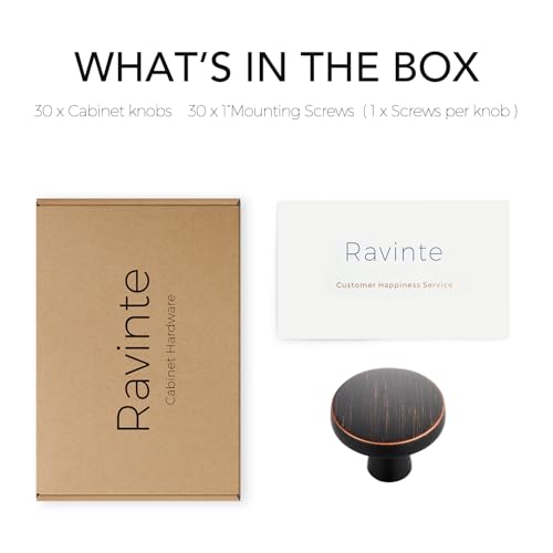 Image of Ravinte 30 Pack Solid Single Hole Kitchen Round Cabinet Knobs Oil-Rubbed Bronze Pulls Drawer Knobs Kitchen Cabinet Hardware Handles