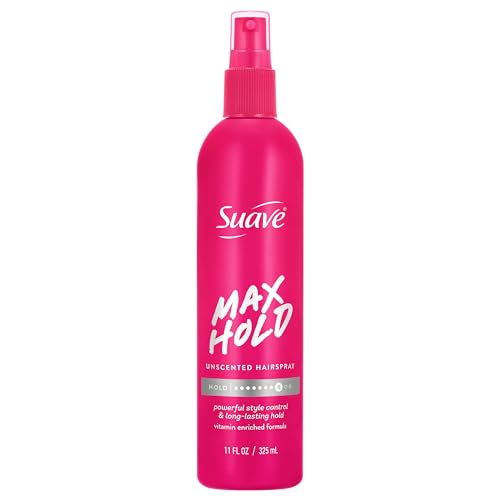 Suave Max Hold Unscented Non-Aerosol Hairspray Strong Hold Lightweight Not Sticky or Stiff For Smooth Frizz-Free Styles All Hair Types 11 FL OZ