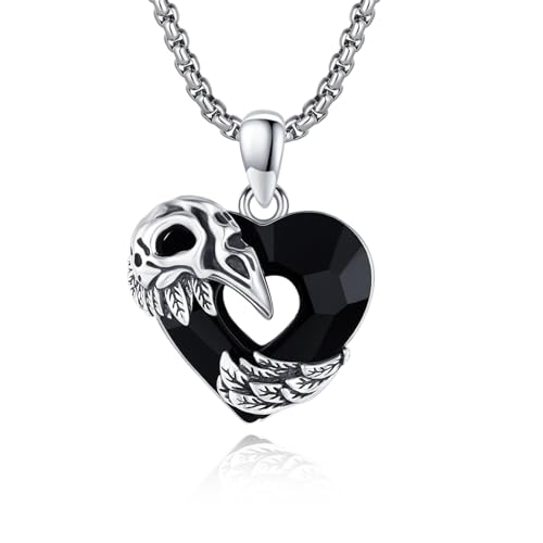 Collier tête de mort en argent et cristal noir, look punk au quotidien