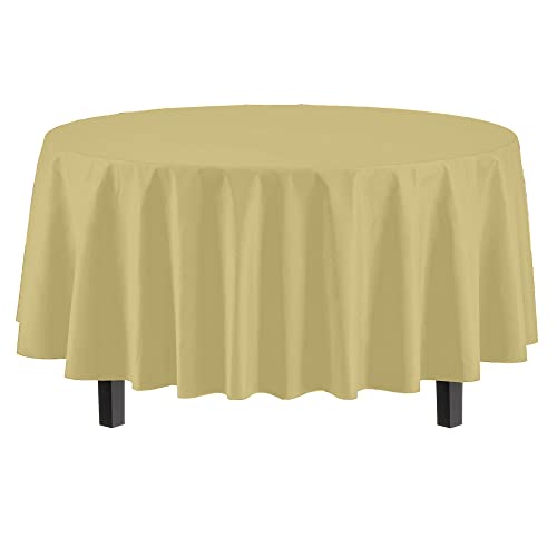 Party Solids Pack Of 6 Premium Plastic Tablecloth 84 Inch Round Plastic Table Cover - Light Yellow - 3