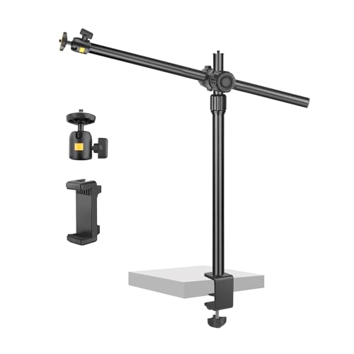 Camera Desk Mount Webcam Stand with Overhead Articulating Magic Boom Arm 1/4' Ball Head for DSLR...