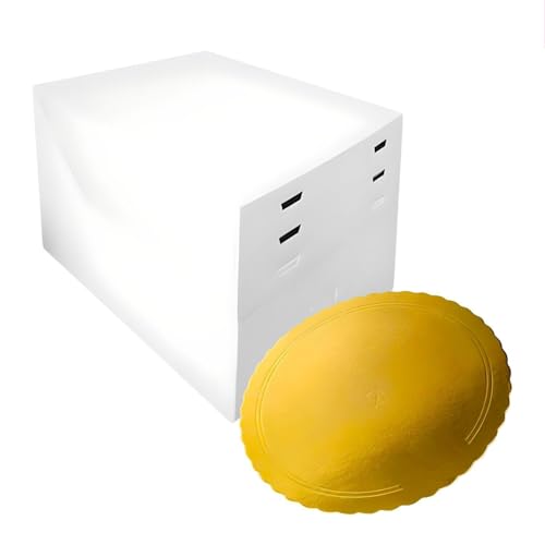 GLOTOMANIA SL SET 10 CAJAS PARA TARTA ALTURAS AJUSTABLES + BASES REDONDAS DORADA - 28 CM Ø