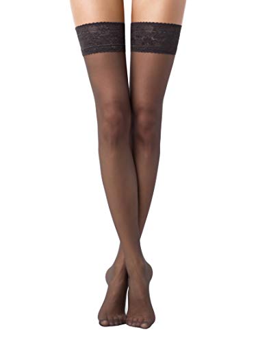 Image of Conte Ultra Fine Sheer Thigh Highs Self-Supported Stockings Silicone Lace Top Stay Ups Class 12 Den