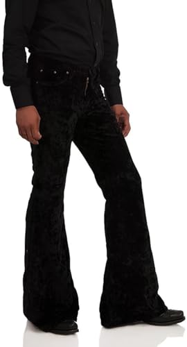 Image of Men's Velvet Relaxed Vintage 60s 70s Bell Bottom Stretch Fit Classic Comfort Flared Flares Retro Leg Disco Pants