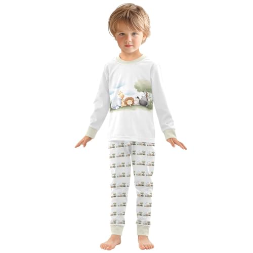 Cartoon Pajamas Set A Cute Cartoon Animal Group Long Sleeve PJs Cotton Jammies Sleepwear Top and Pants Multicolor3