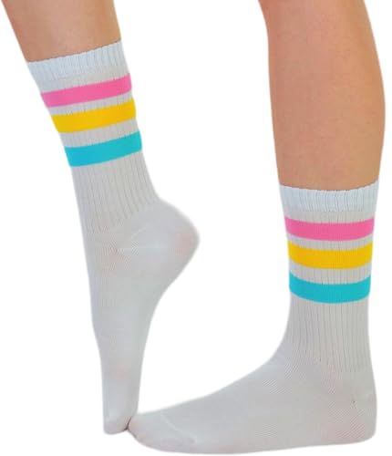 Image of ToBeInStyle Women's Acrylic Ankle Hi With Double Stripe Top Crew Fun Athletic Socks