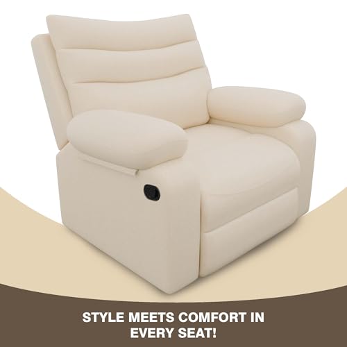 Image of Amazon Brand - Solimo Lotus Single Seater | Premium Leatherette | Manual Recliner | Beige