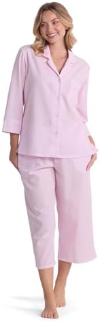 Miss Elaine Pajama Set - Women’s Seersucker PJ Set, 3/4 Sleeves and Cropped Pants, Sleepwear image 4