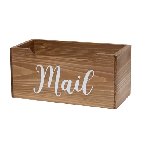 Elegant Designs HG2010-NMW Rustic Farmhouse Wooden Tabletop Decorative Script Word Mail Organizer Box, Letter Holder Office-Accessories-and-décor, Natural Wood/White