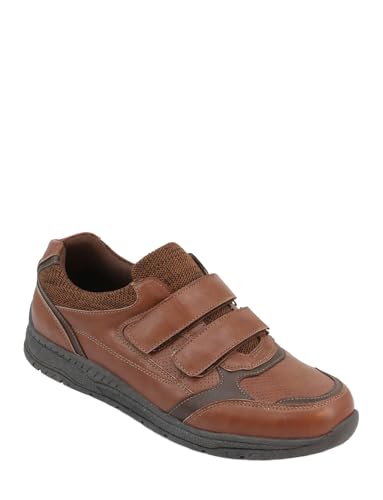 Truflex Men's Wide Fit Touch Fasten Trainers for Comfortable Walking with Cushioned Support & Slip Resistant Sole Brown 10
