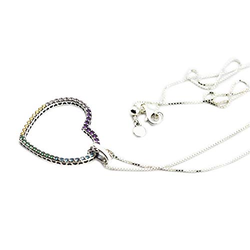 YDYDTTKD Mehrfarbige Herz-Anhänger-Halsketten für Frauen, 925er-Sterlingsilber-Halsketten, Schmuck, pflastern Steine, Kristall-Halskette für Mädchen