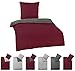 Produktbild BaSaTex Feinbiber Uni Winter Bettwäsche warme und kuschelige Bettgarnitur und Kissenbezug 135x200 + 80x80 cm | 100% Baumwolle | Anthrazit/Bordeaux