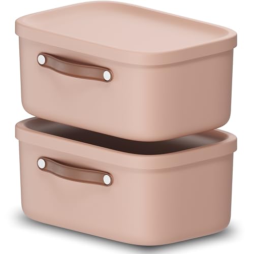 Rotho Maloja 2er-Set Aufbewahrungsbox mit Deckel 12 l, Kunststoff, rosa, 12 (39.5 x 26.5 x 17.7 cm)