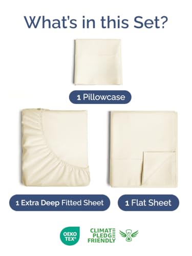 Image of Extra Deep Pocket Twin XL Size Sheet Set - Breathable & Cooling - Off White