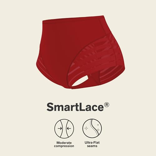 Image of Leonisa High Waisted Invisible Tummy Control Shapewear for Women - Stripe Lace Ladies Underwear Panties